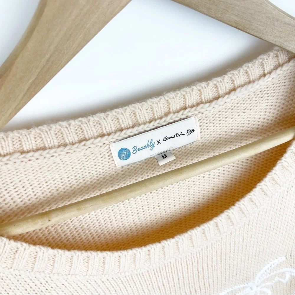 Beachy x Goldfish Embroidered Tropical Vibes Ribbed Knit Sweater Size Medium